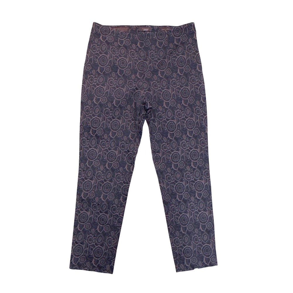 Peserico Tailored Pants Womens IT 42 Gray Rose Jacquard Slim Leg Side Zip‎